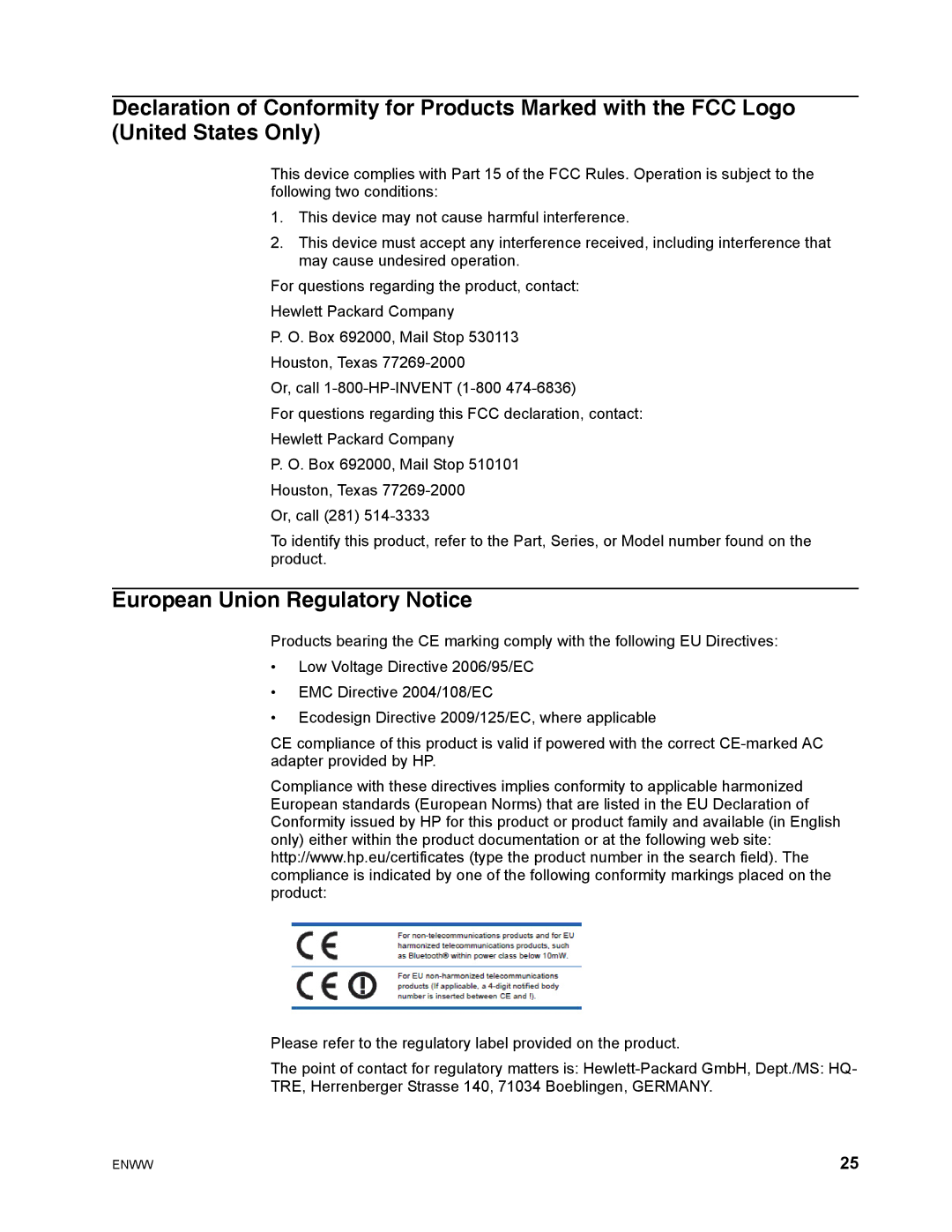 HP LV1911 18.5 A5V72A8#ABA, LV2011 20' A5V72A8#ABA manual European Union Regulatory Notice 