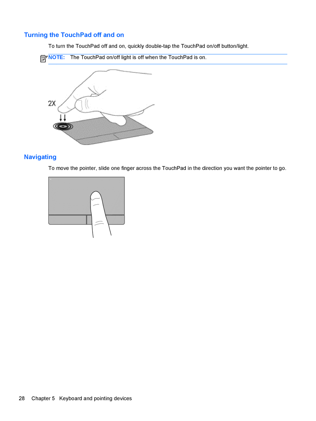 HP LW923AW manual Turning the TouchPad off and on 