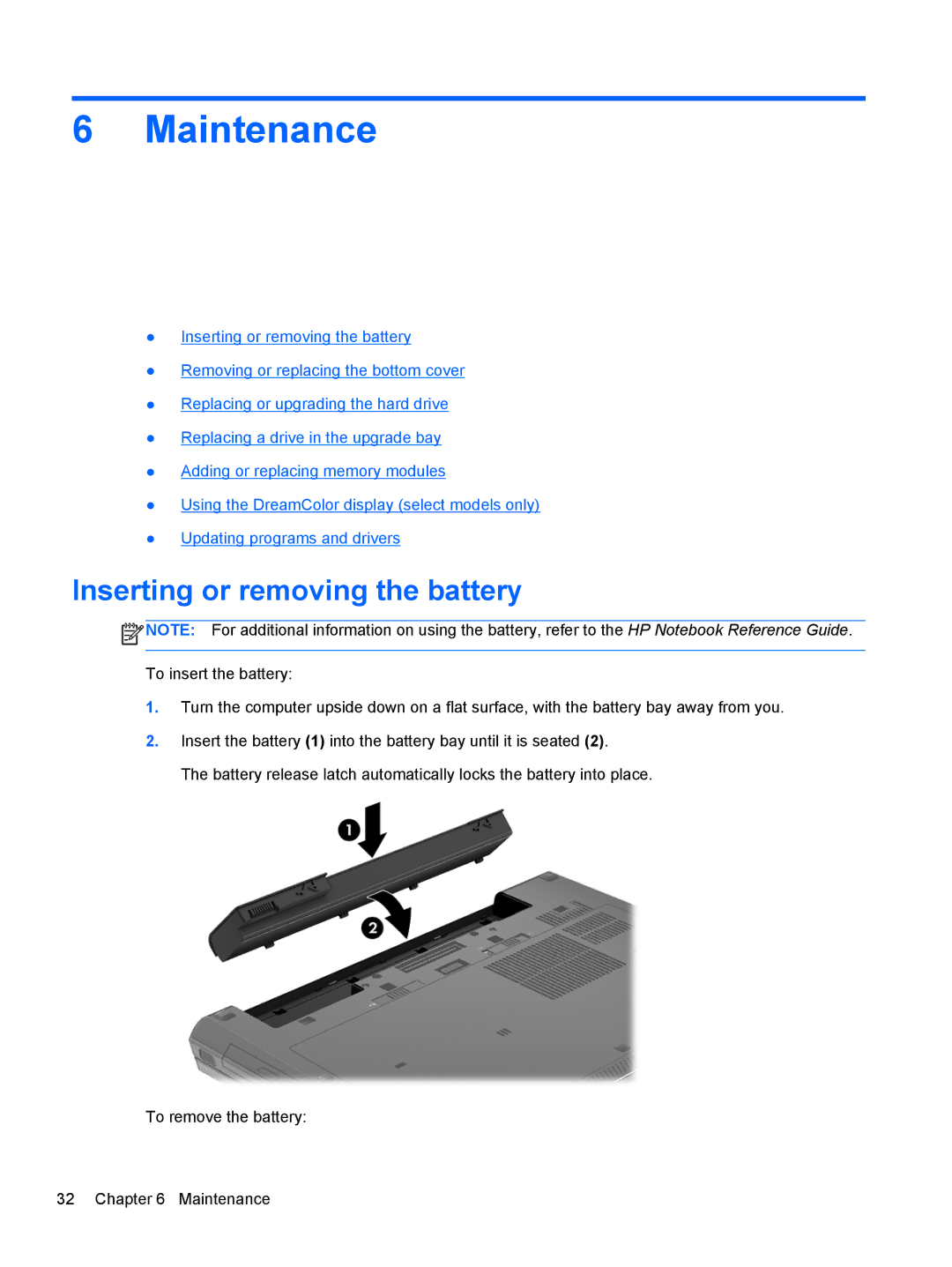 HP LW923AW manual Maintenance, Inserting or removing the battery 