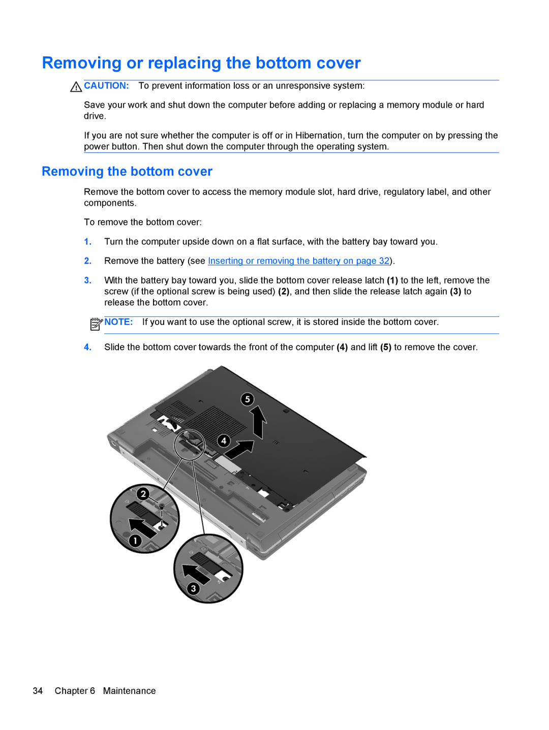 HP LW923AW manual Removing or replacing the bottom cover, Removing the bottom cover 