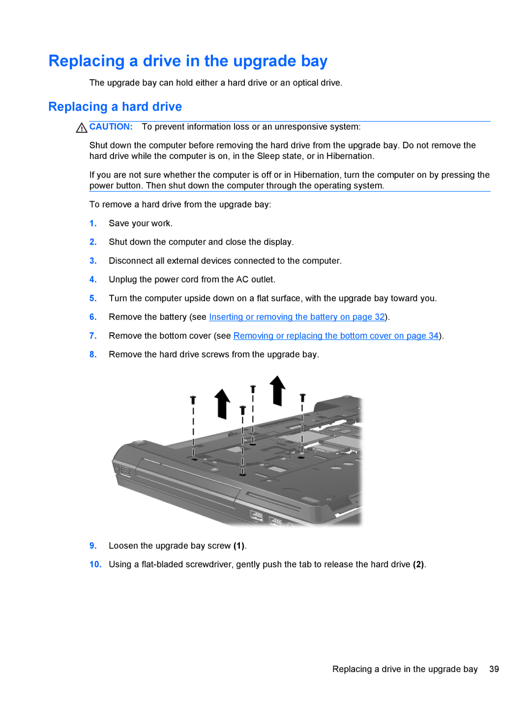HP LW923AW manual Replacing a drive in the upgrade bay, Replacing a hard drive 