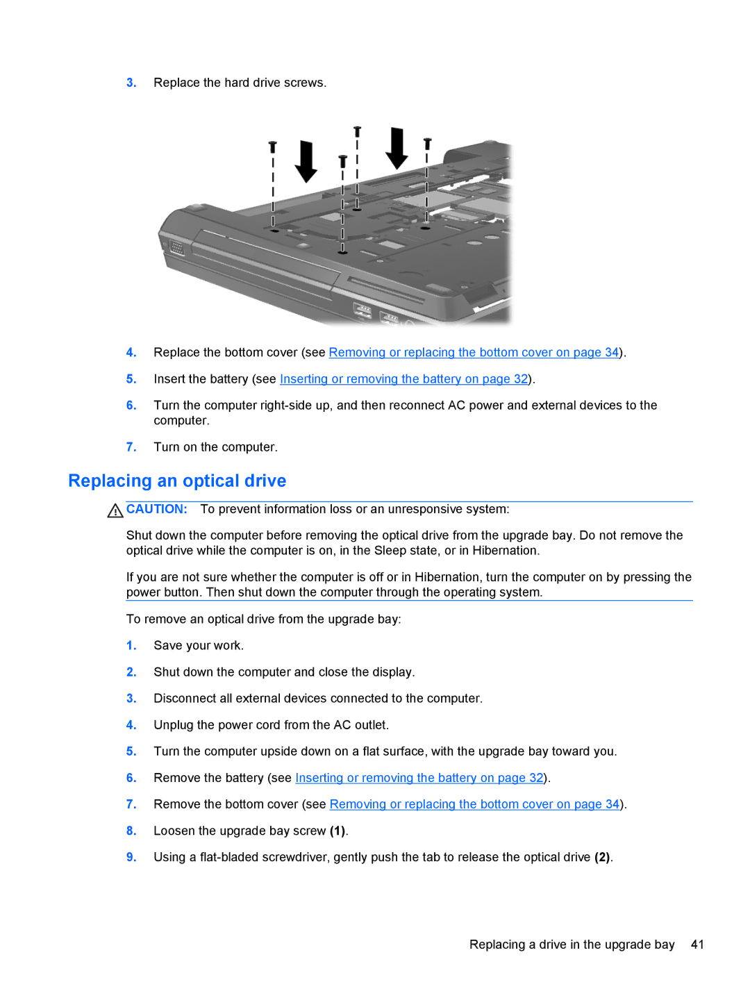 HP LW923AW manual Replacing an optical drive 