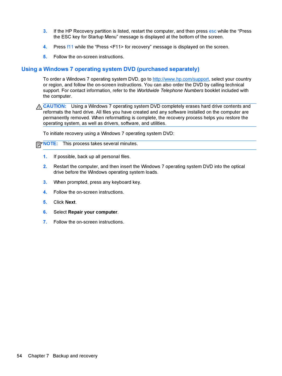 HP LW923AW manual Using a Windows 7 operating system DVD purchased separately 