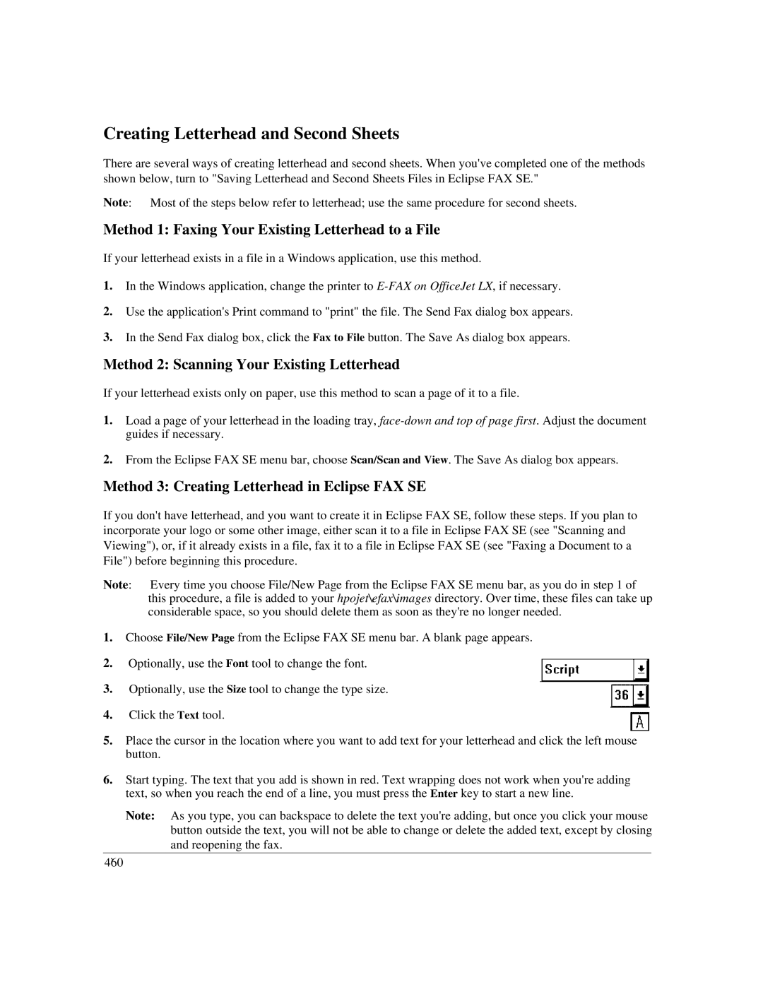 HP LX manual Creating Letterhead and Second Sheets, Method 1 Faxing Your Existing Letterhead to a File 