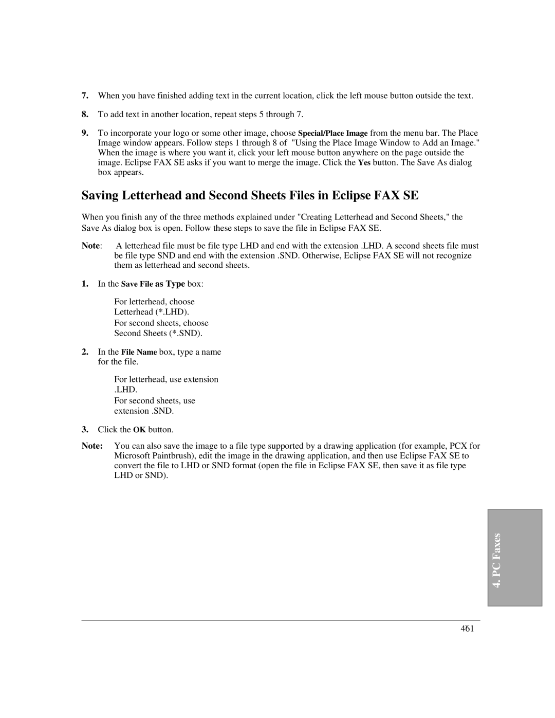 HP LX manual Saving Letterhead and Second Sheets Files in Eclipse FAX SE 