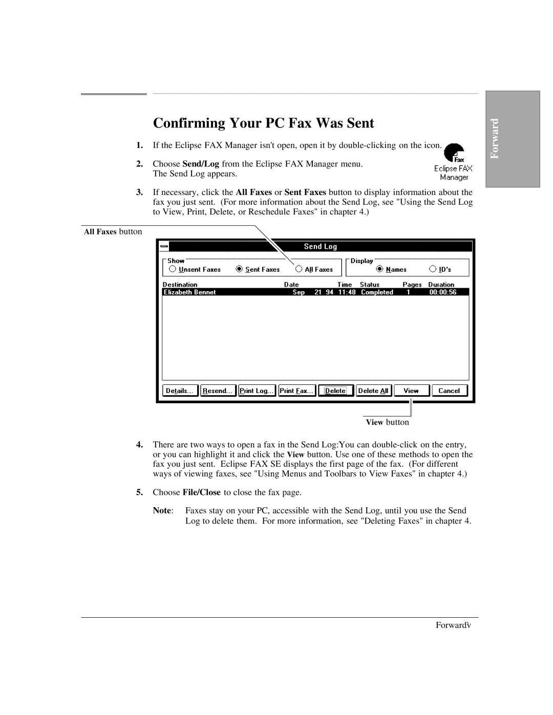 HP LX manual Confirming Your PC Fax Was Sent, All Faxes button 