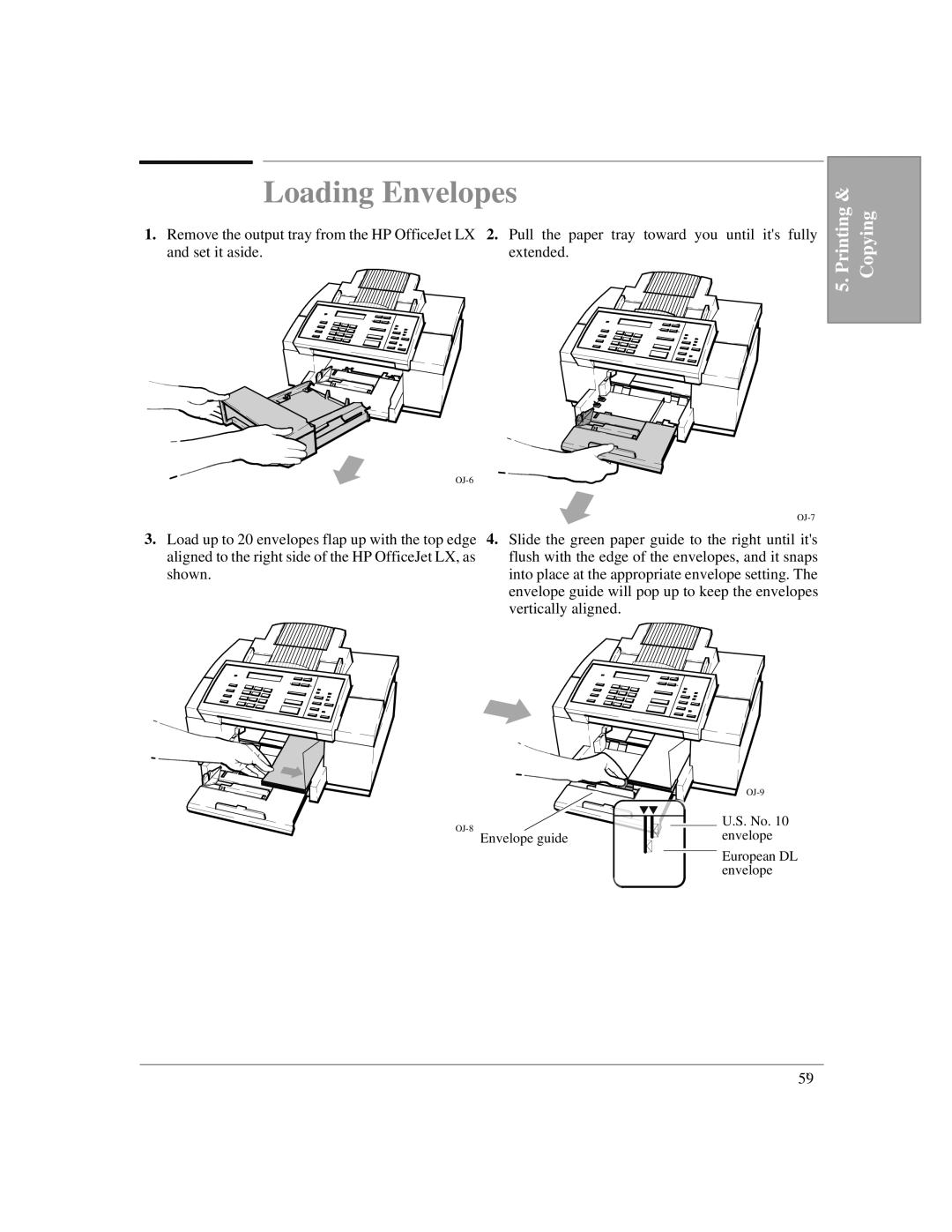 HP LX manual Loading Envelopes 