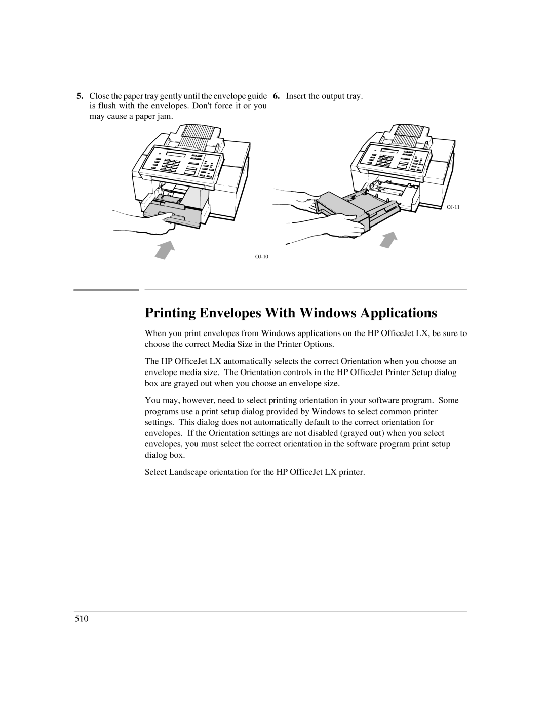 HP LX manual Printing Envelopes With Windows Applications 