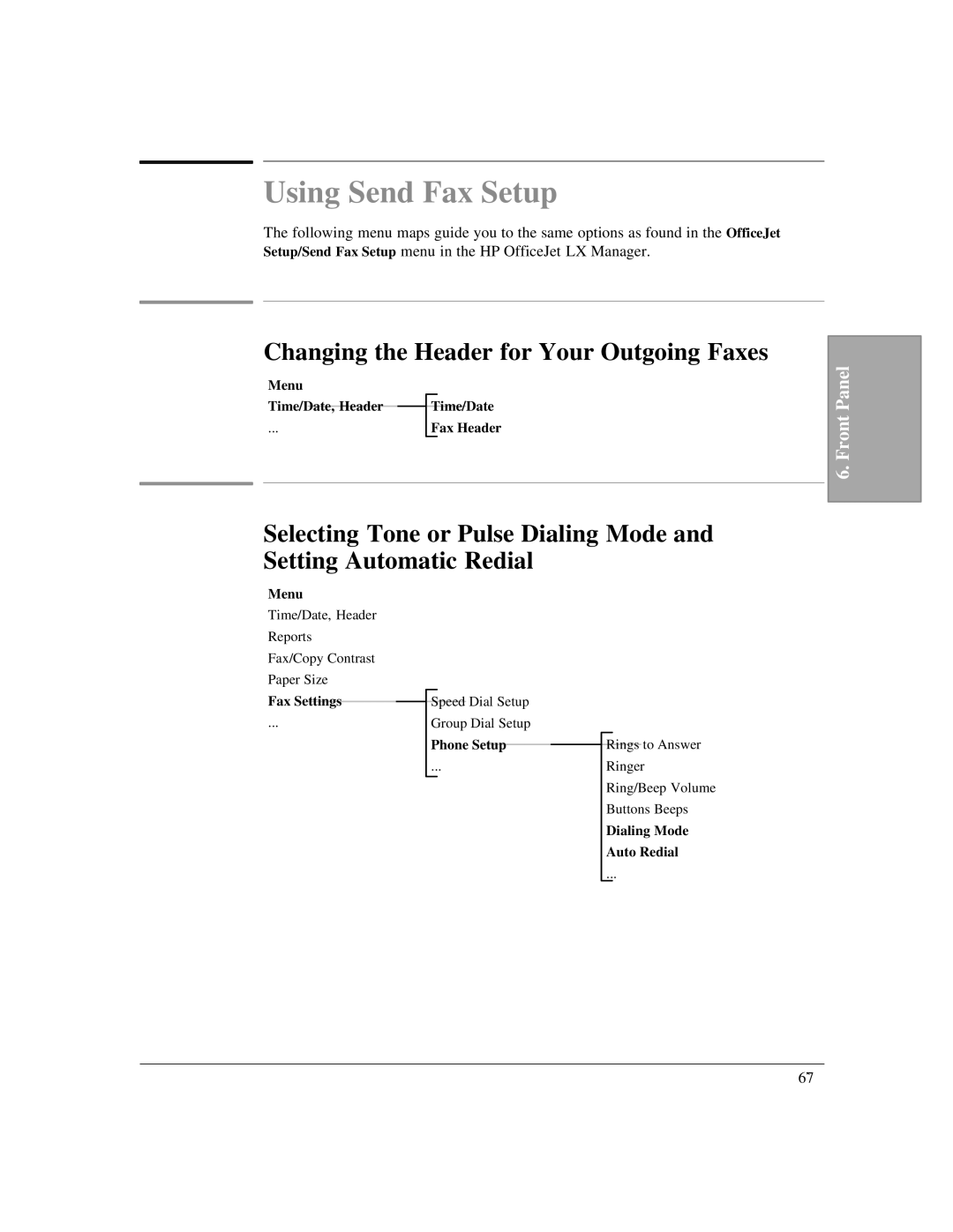 HP LX manual Using Send Fax Setup, Changing the Header for Your Outgoing Faxes 