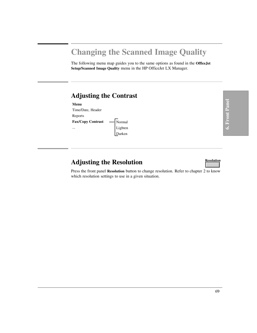 HP LX manual Changing the Scanned Image Quality, Fax/Copy Contrast 