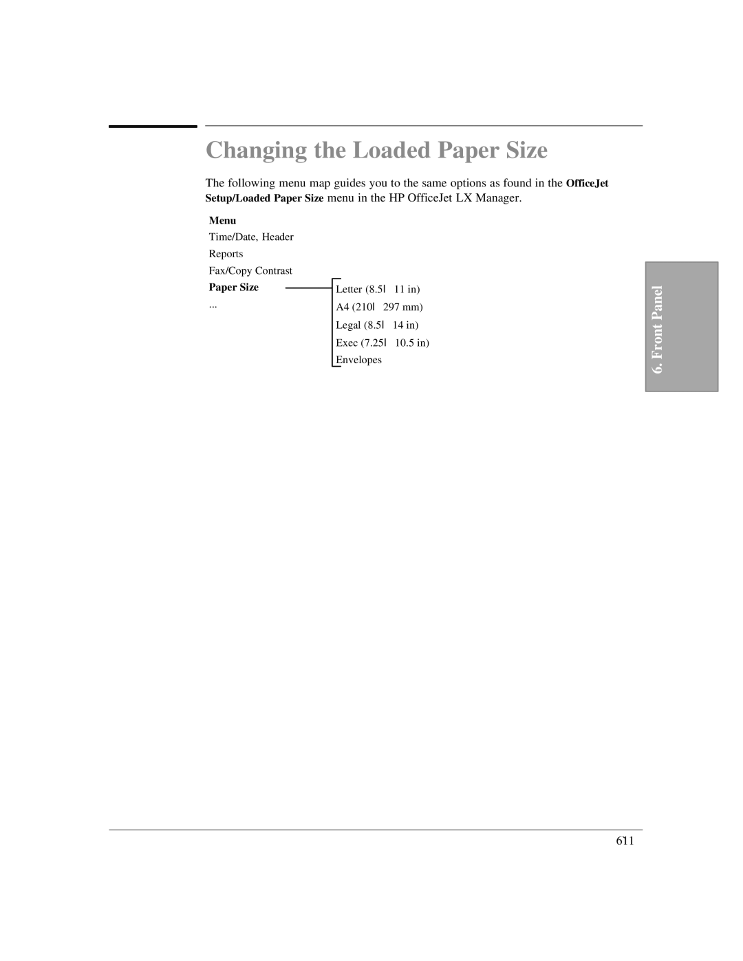 HP LX manual Changing the Loaded Paper Size 