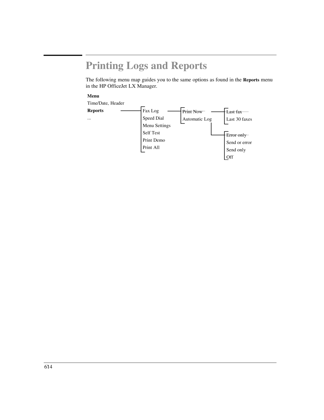 HP LX manual Printing Logs and Reports 