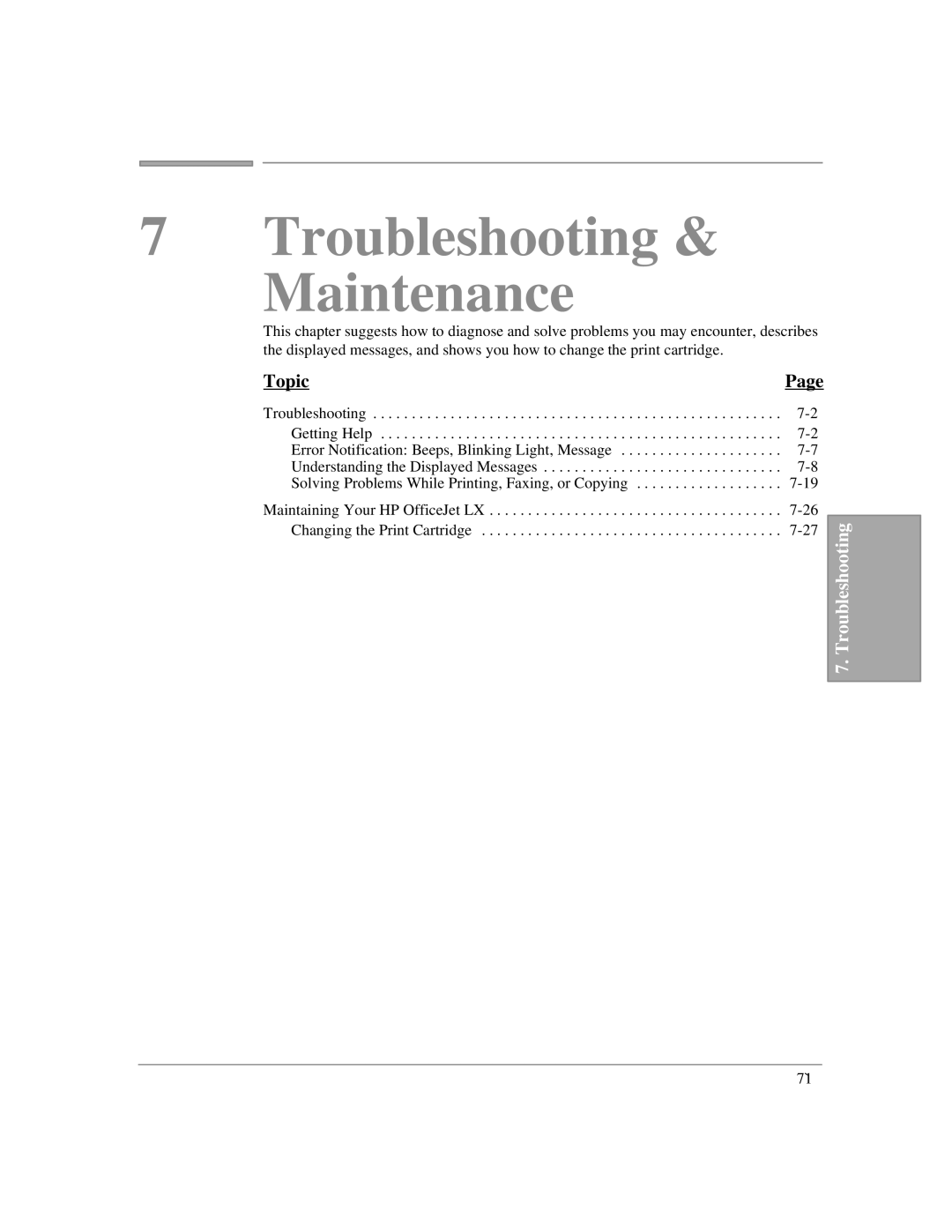 HP LX manual Troubleshooting Maintenance 