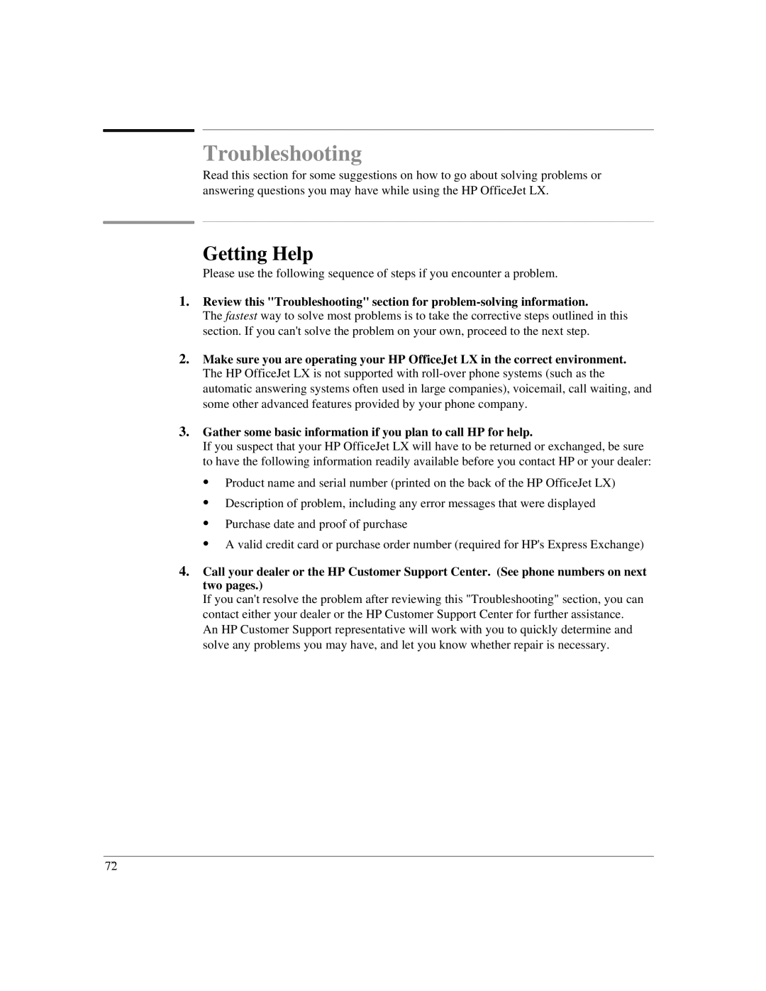 HP LX manual Troubleshooting, Getting Help 