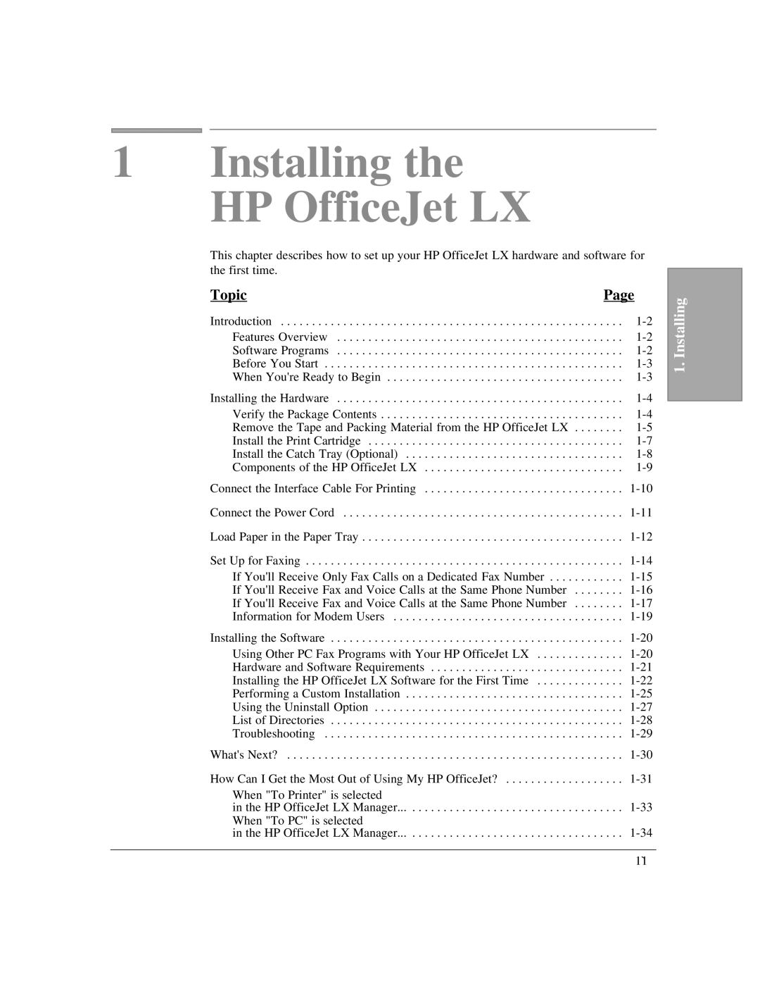 HP manual Installing the HP OfficeJet LX, Topic 