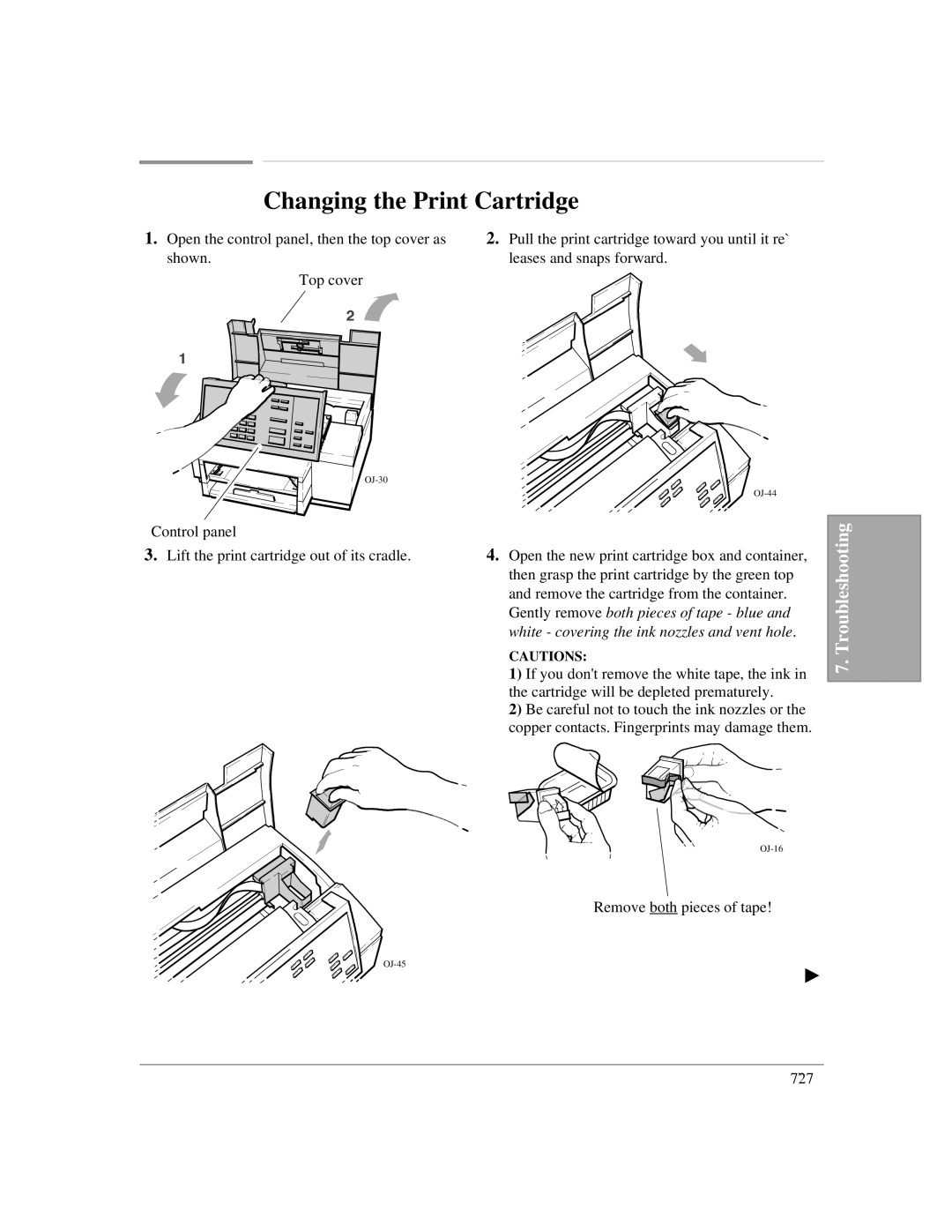 HP LX manual Changing the Print Cartridge 