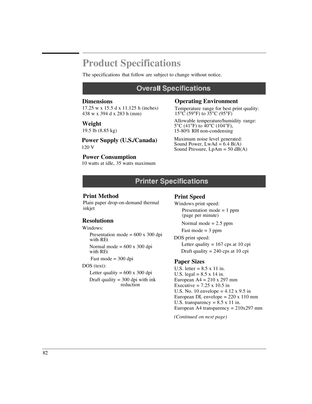 HP LX manual Product Specifications 