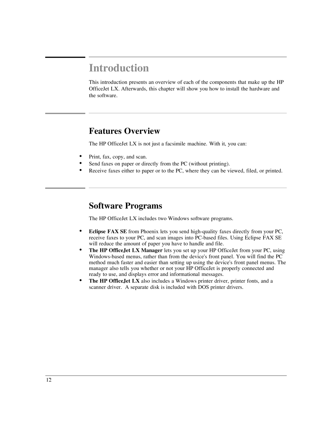 HP LX manual Introduction, Features Overview, Software Programs 