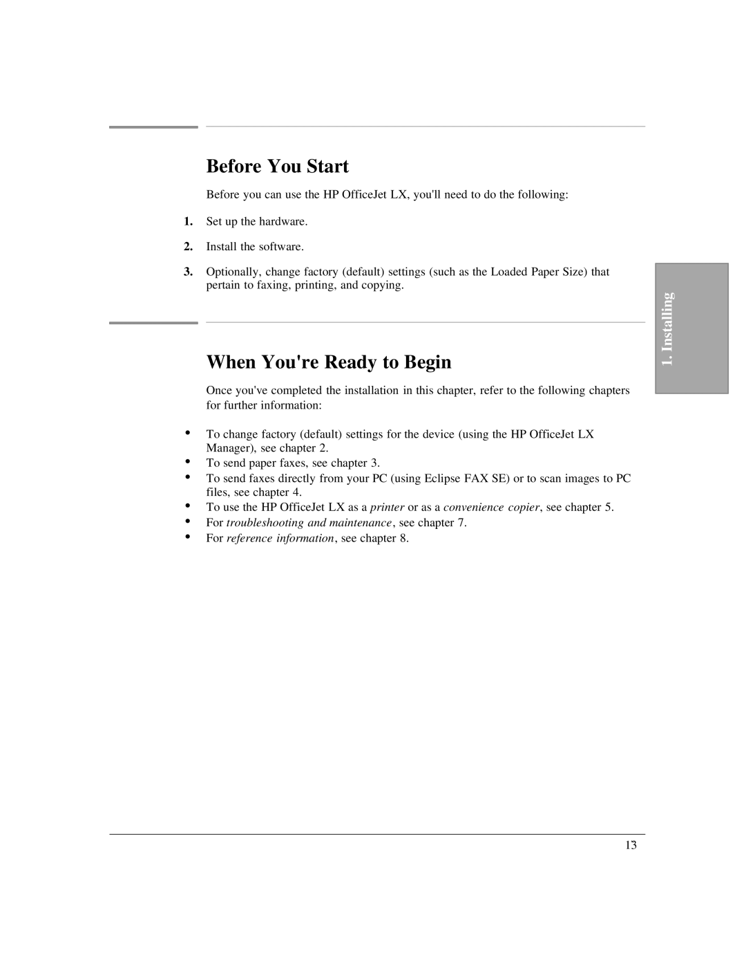 HP LX manual Before You Start, When Youre Ready to Begin 