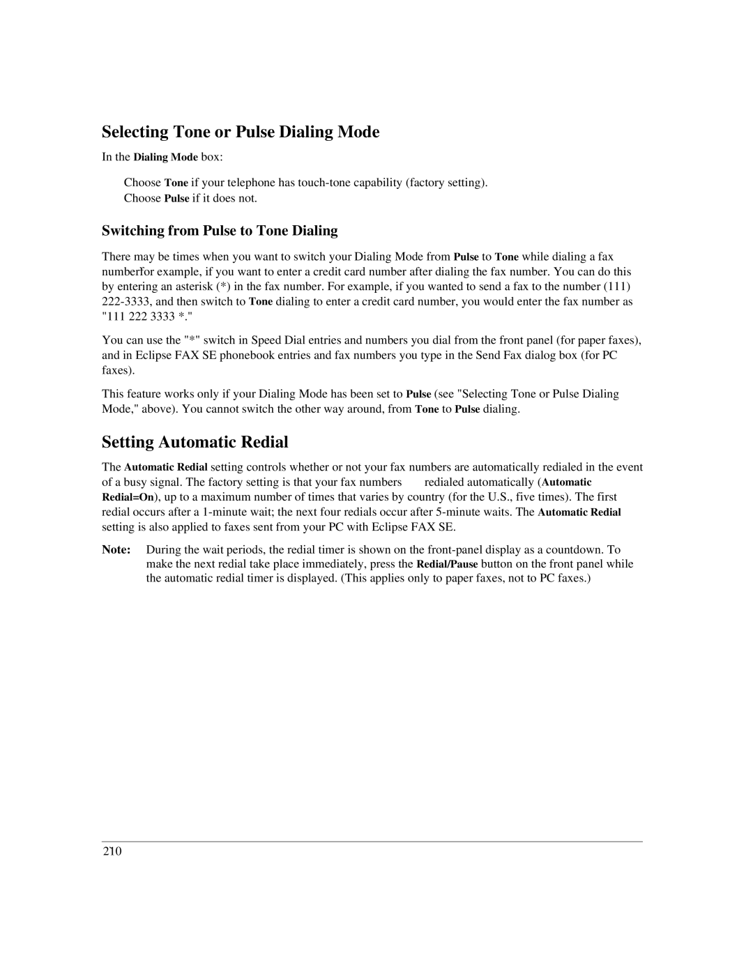 HP LX manual Selecting Tone or Pulse Dialing Mode, Setting Automatic Redial, Switching from Pulse to Tone Dialing 