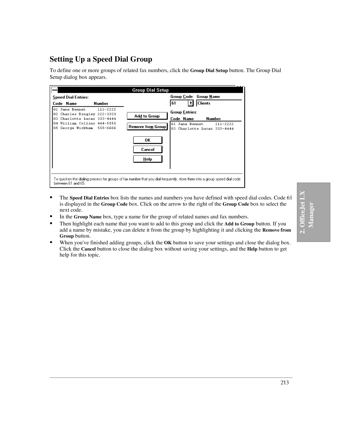 HP LX manual Setting Up a Speed Dial Group 