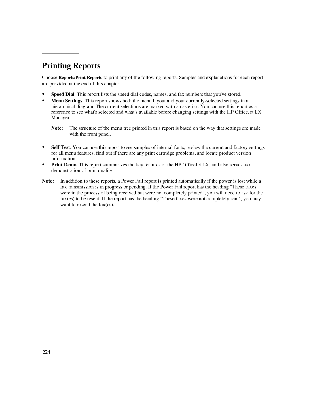 HP LX manual Printing Reports 