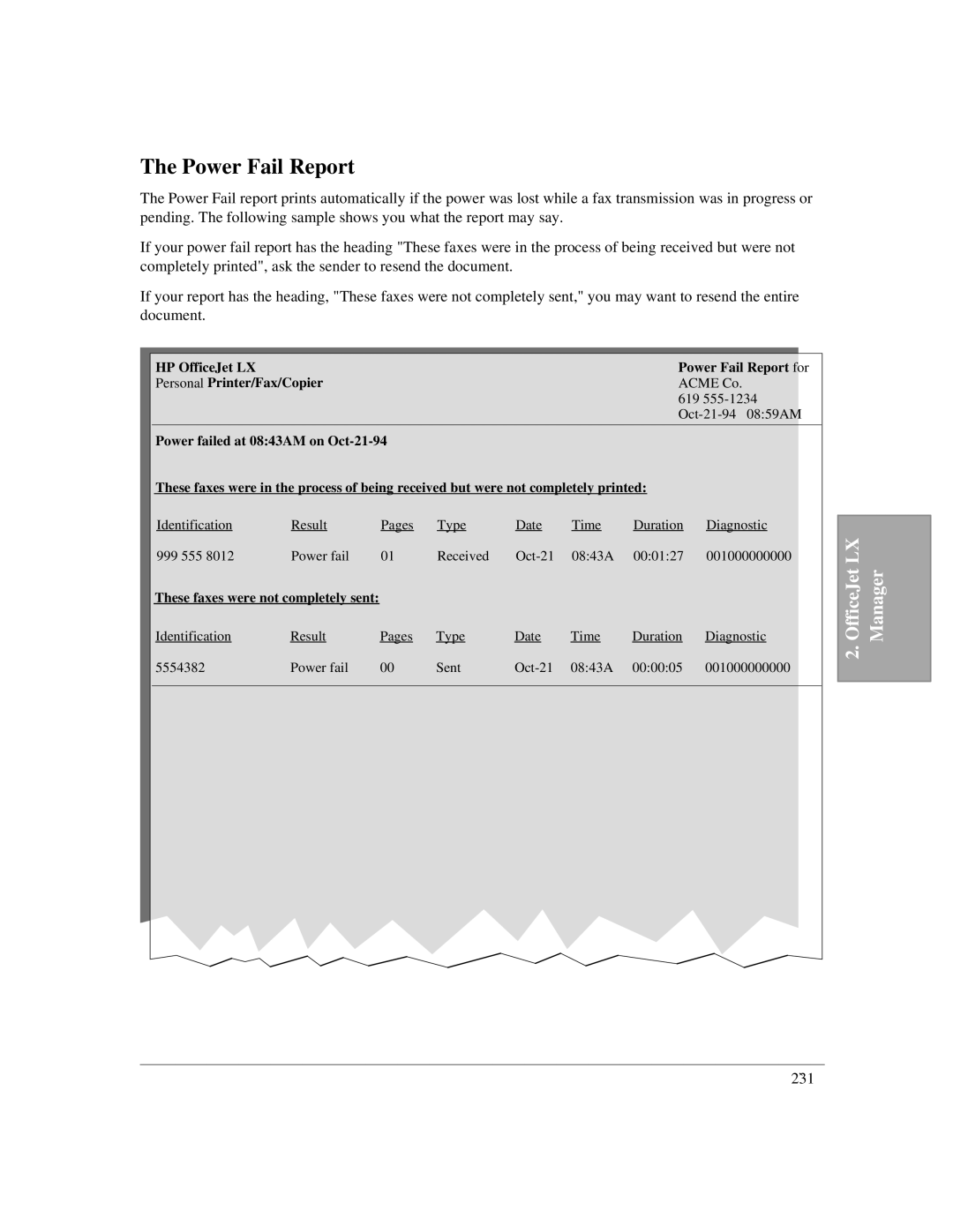 HP LX manual Power Fail Report 