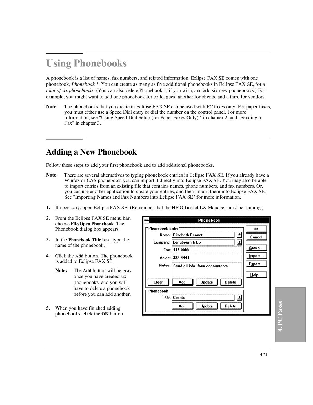 HP LX manual Using Phonebooks, Adding a New Phonebook 