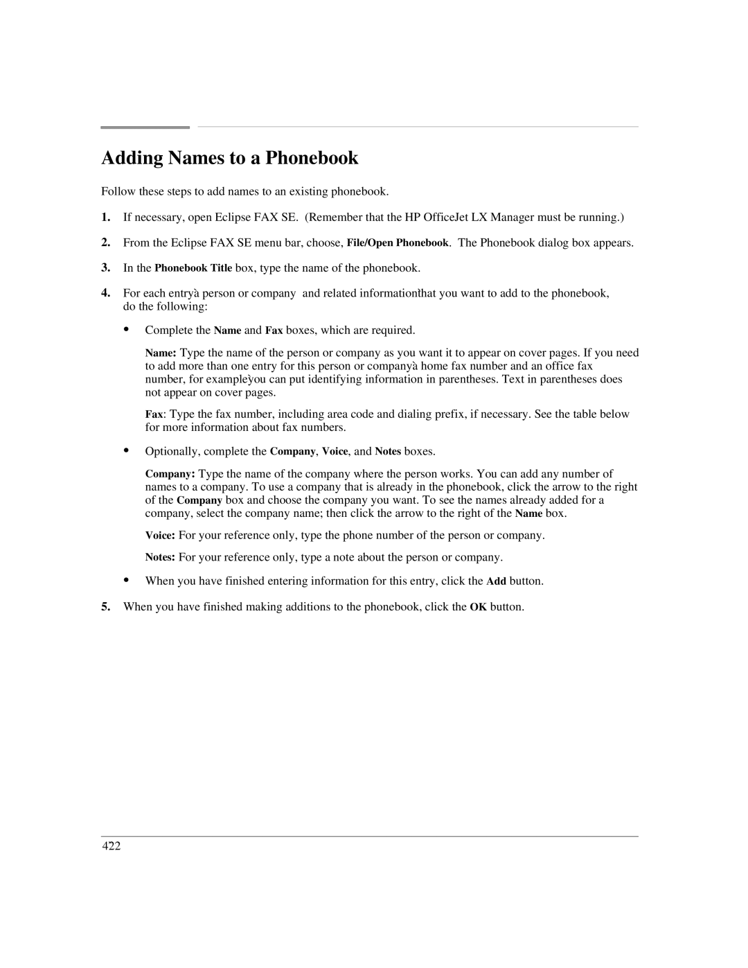 HP LX manual Adding Names to a Phonebook 