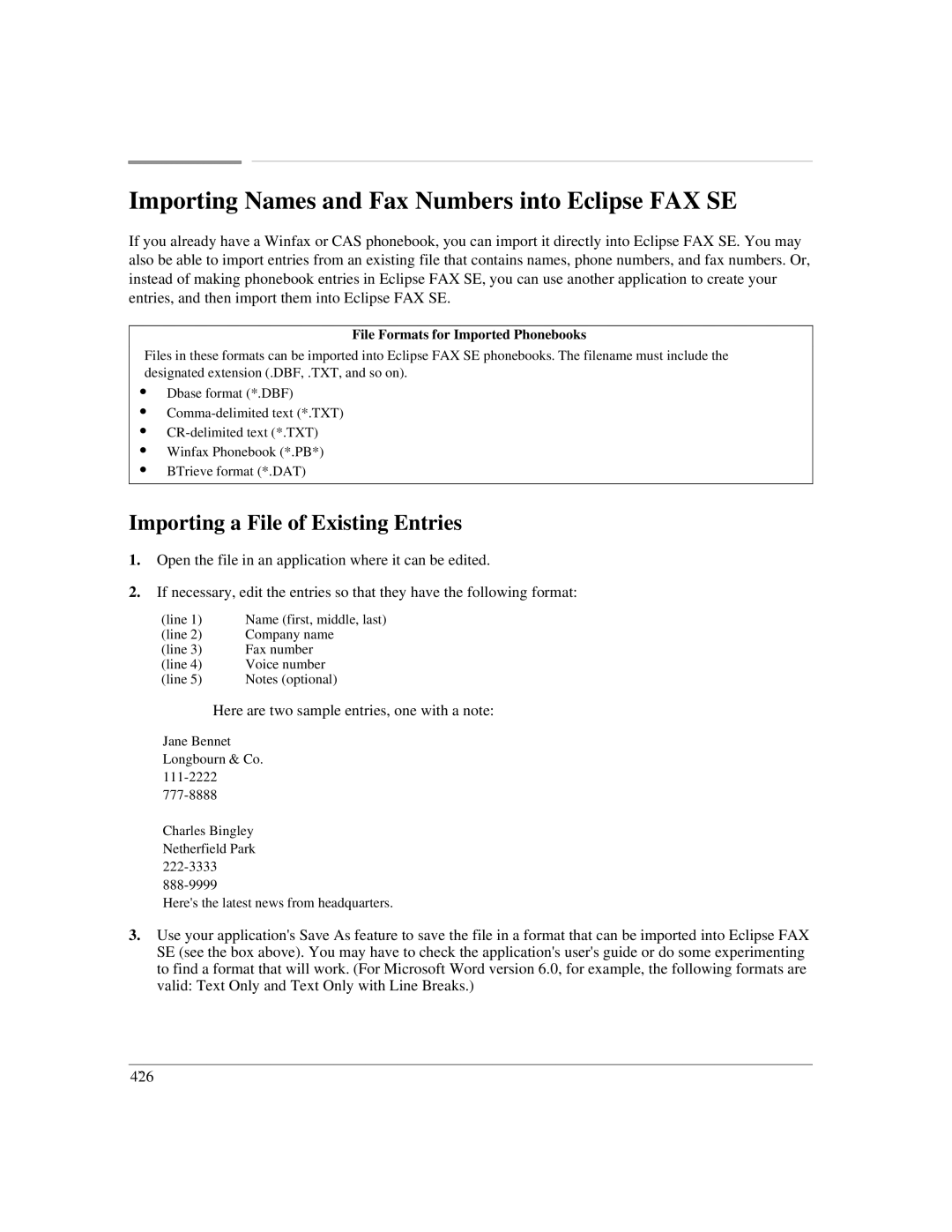 HP LX manual Importing Names and Fax Numbers into Eclipse FAX SE, Importing a File of Existing Entries 