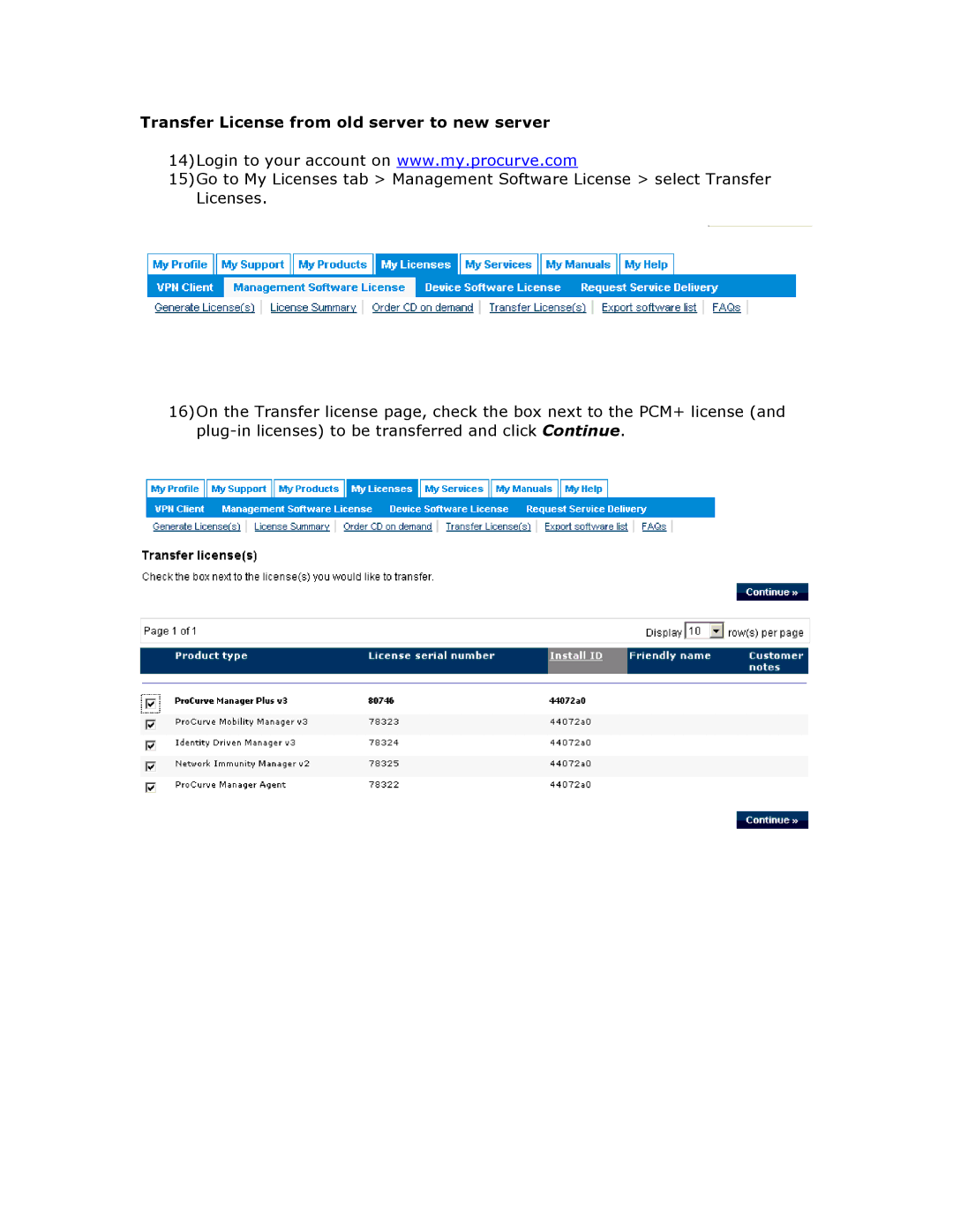 HP M Network Management Software Products manual Transfer License from old server to new server 