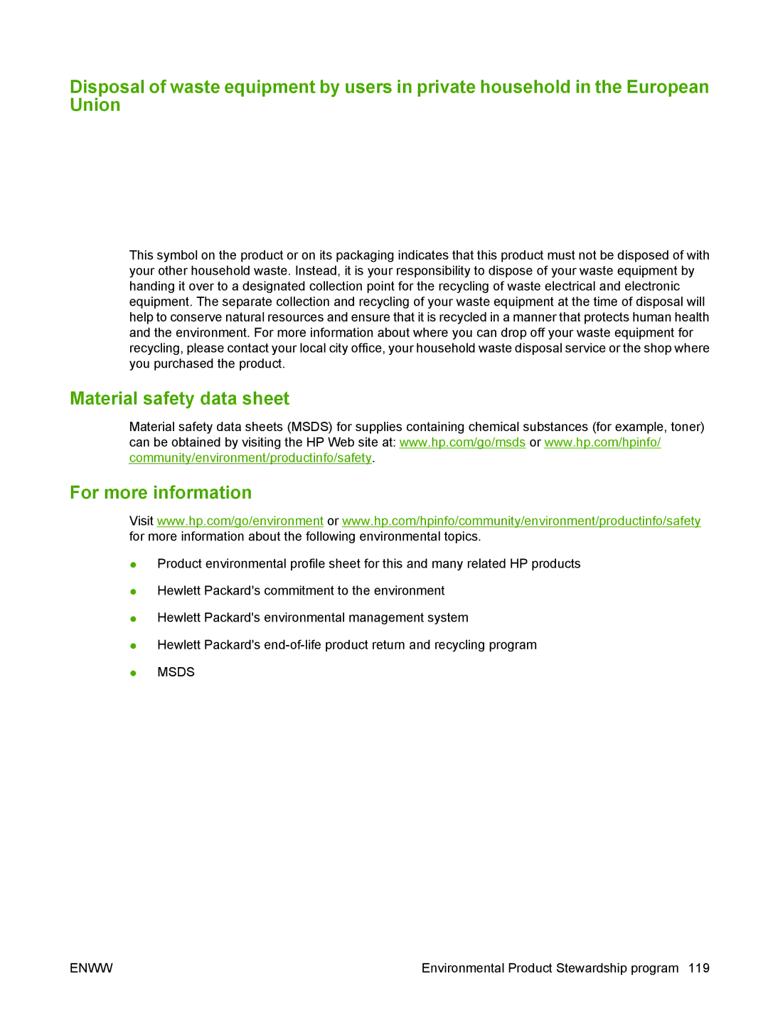 HP M1000 manual Material safety data sheet For more information 