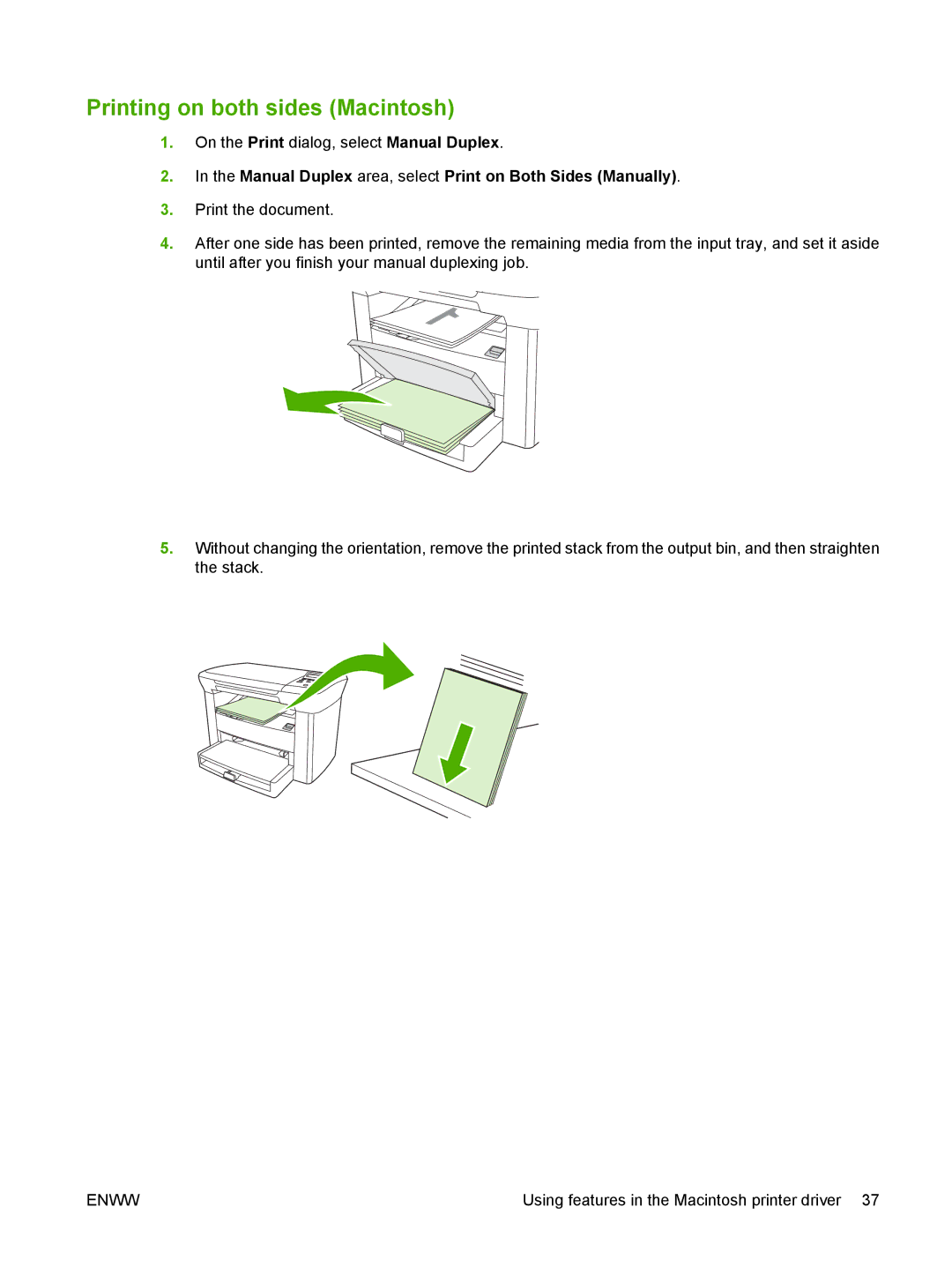 HP M1000 manual Printing on both sides Macintosh, Manual Duplex area, select Print on Both Sides Manually 