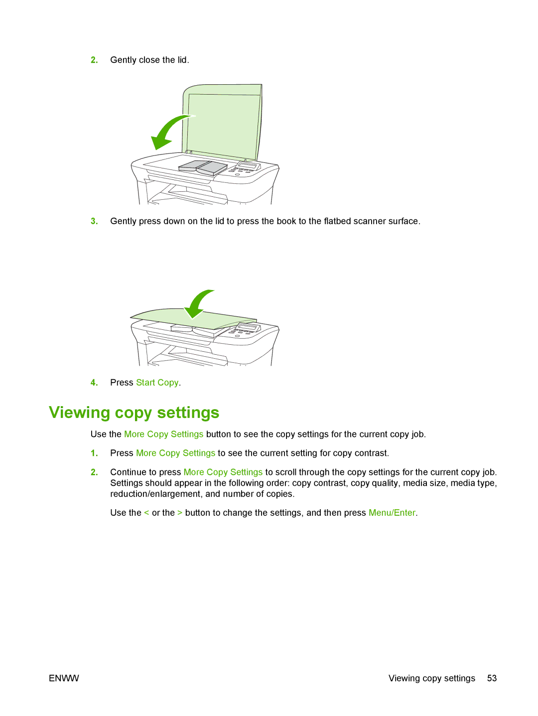 HP M1000 manual Viewing copy settings 