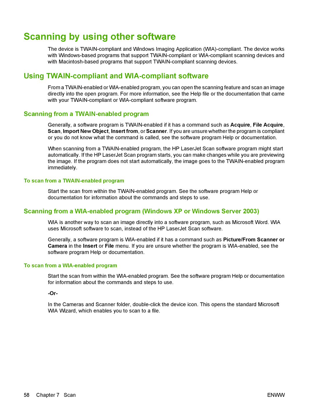 HP M1000 manual Scanning by using other software, Using TWAIN-compliant and WIA-compliant software 