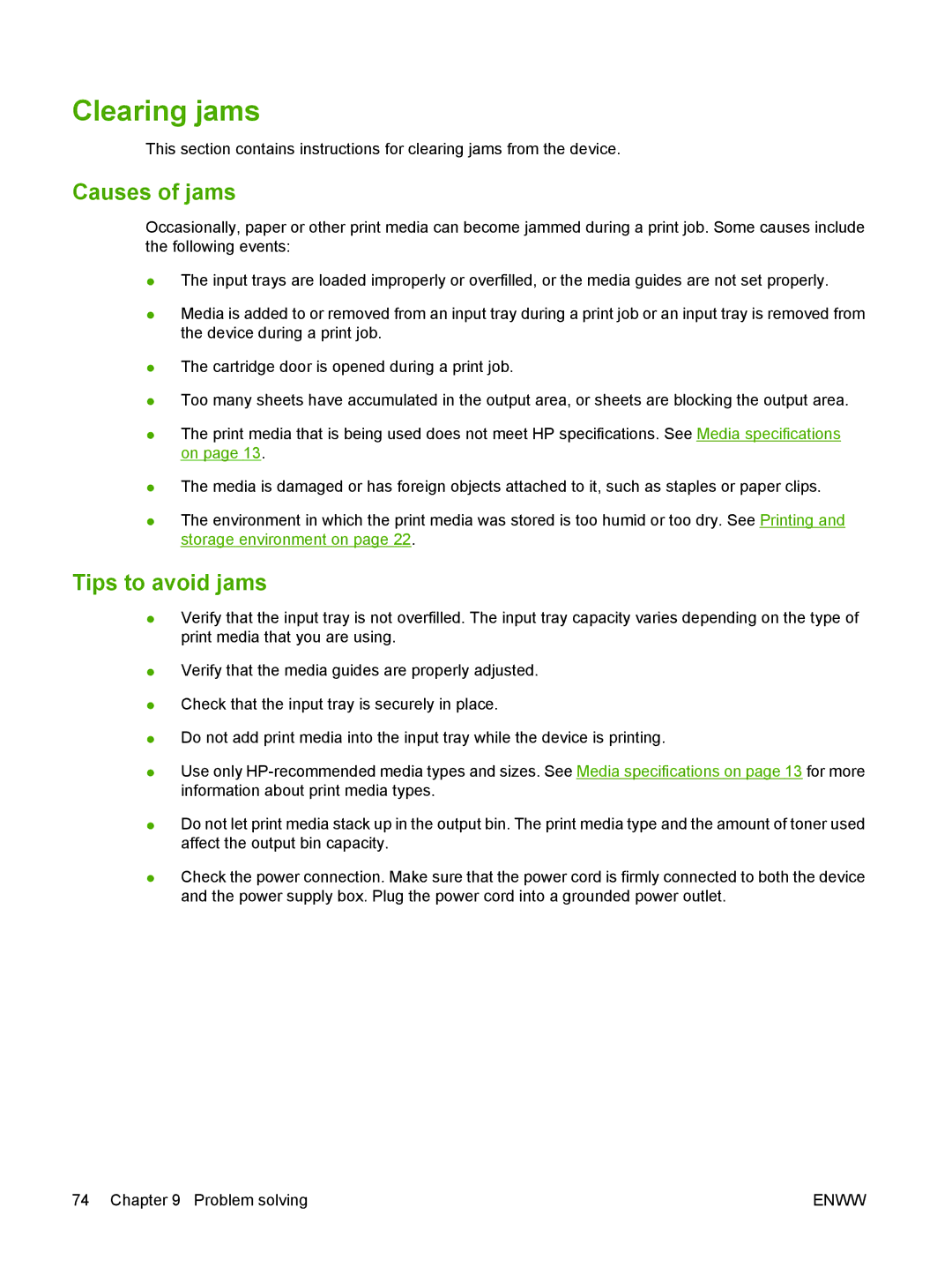 HP M1000 manual Clearing jams, Causes of jams, Tips to avoid jams 