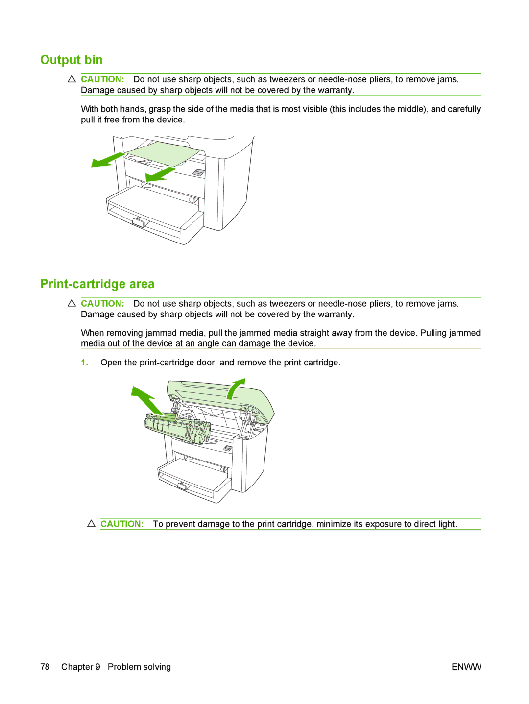 HP M1000 manual Output bin, Print-cartridge area 