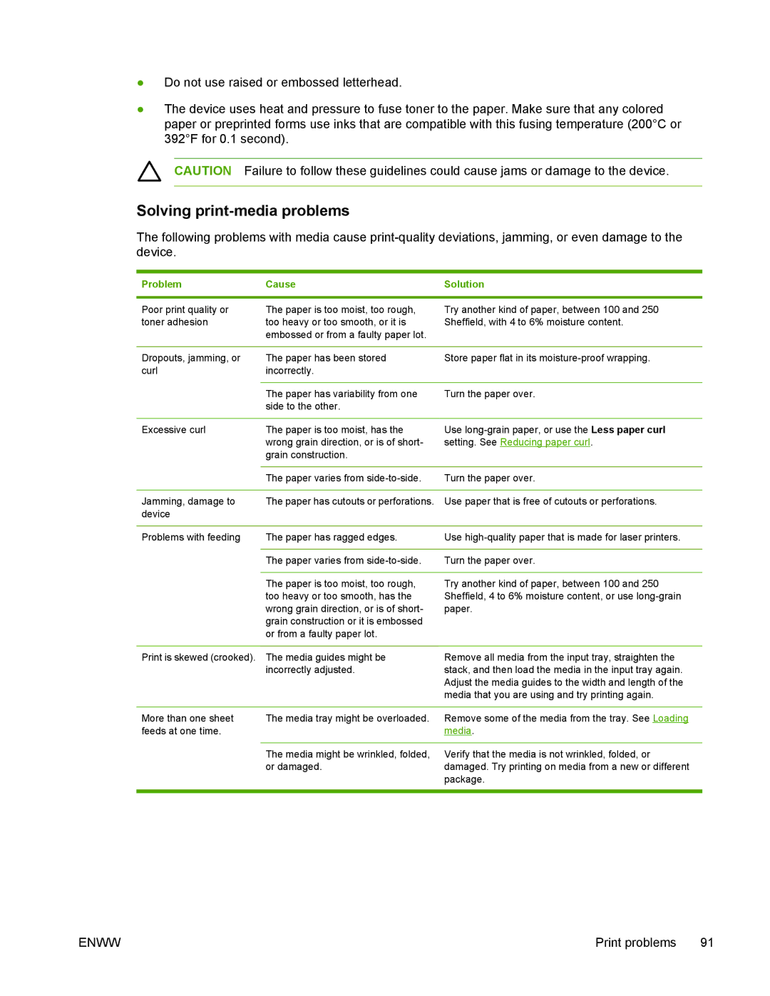 HP M1005 manual Solving print-media problems, Setting. See Reducing paper curl 