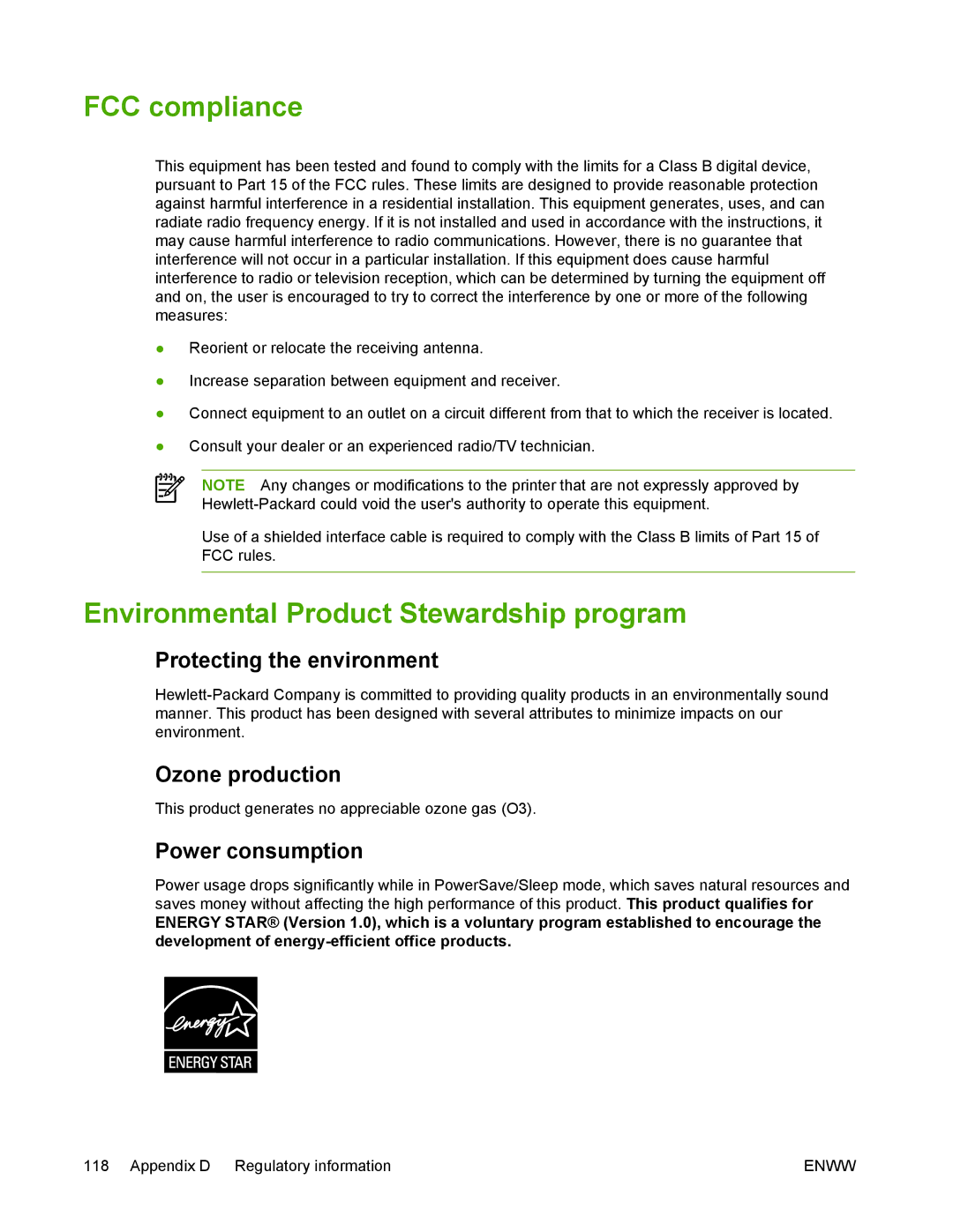 HP M1005 manual FCC compliance, Environmental Product Stewardship program, Protecting the environment, Ozone production 