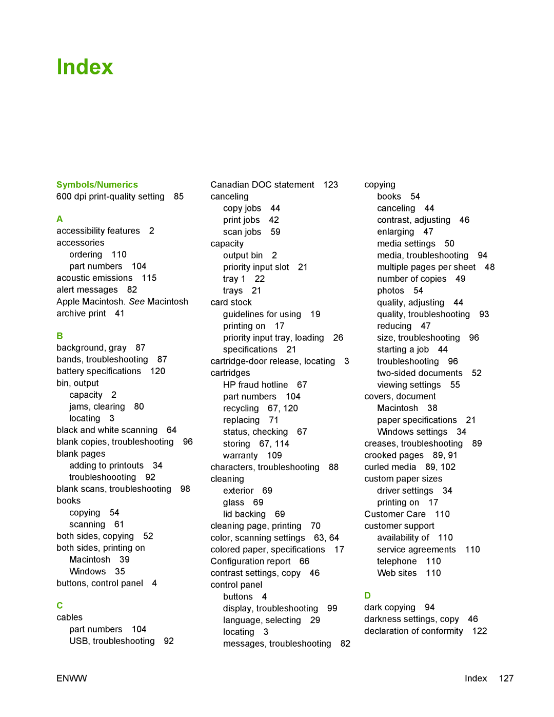 HP M1005 manual Index, Symbols/Numerics 