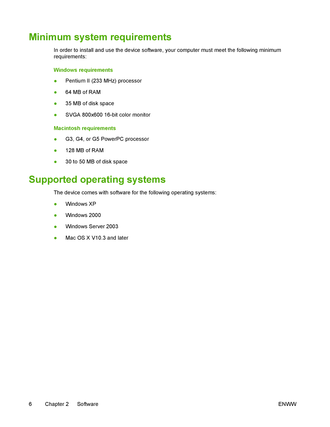 HP M1005 manual Minimum system requirements, Supported operating systems, Windows requirements, Macintosh requirements 