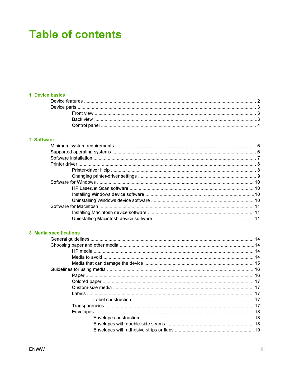 HP M1005 manual Table of contents 