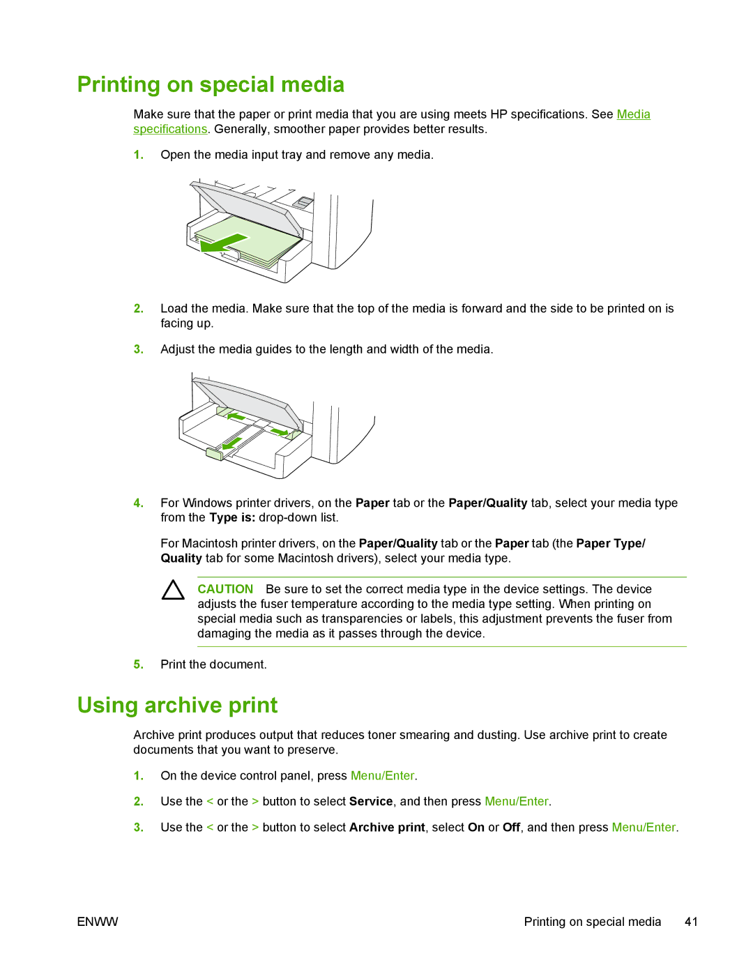 HP M1005 manual Printing on special media, Using archive print 