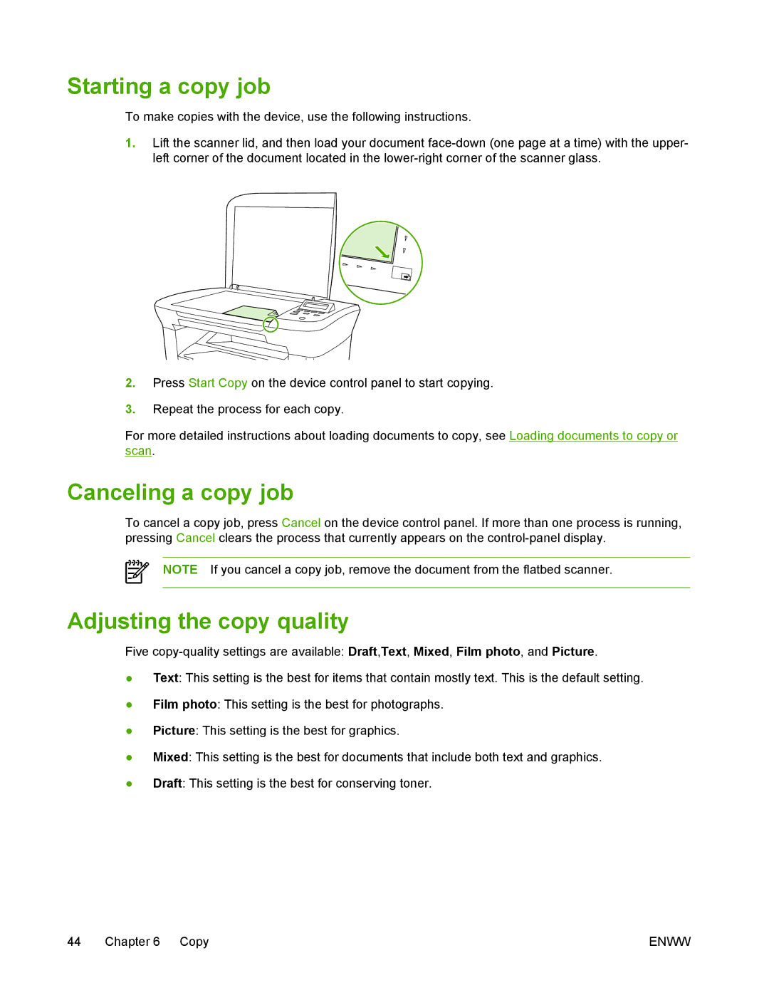 HP M1005 manual Starting a copy job, Canceling a copy job 