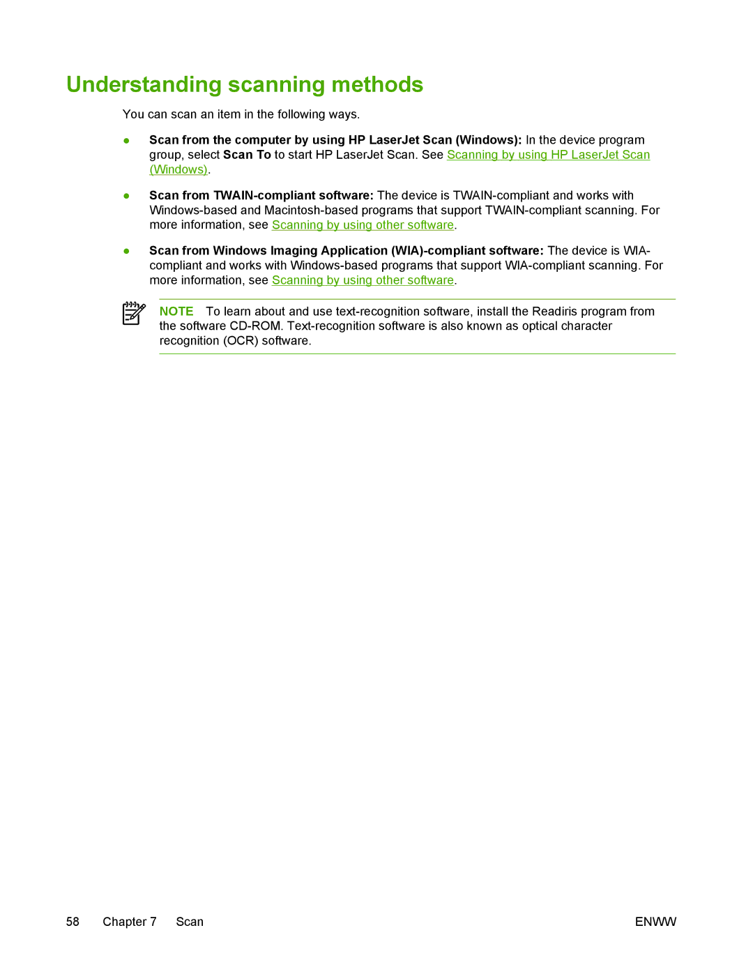 HP M1005 manual Understanding scanning methods 