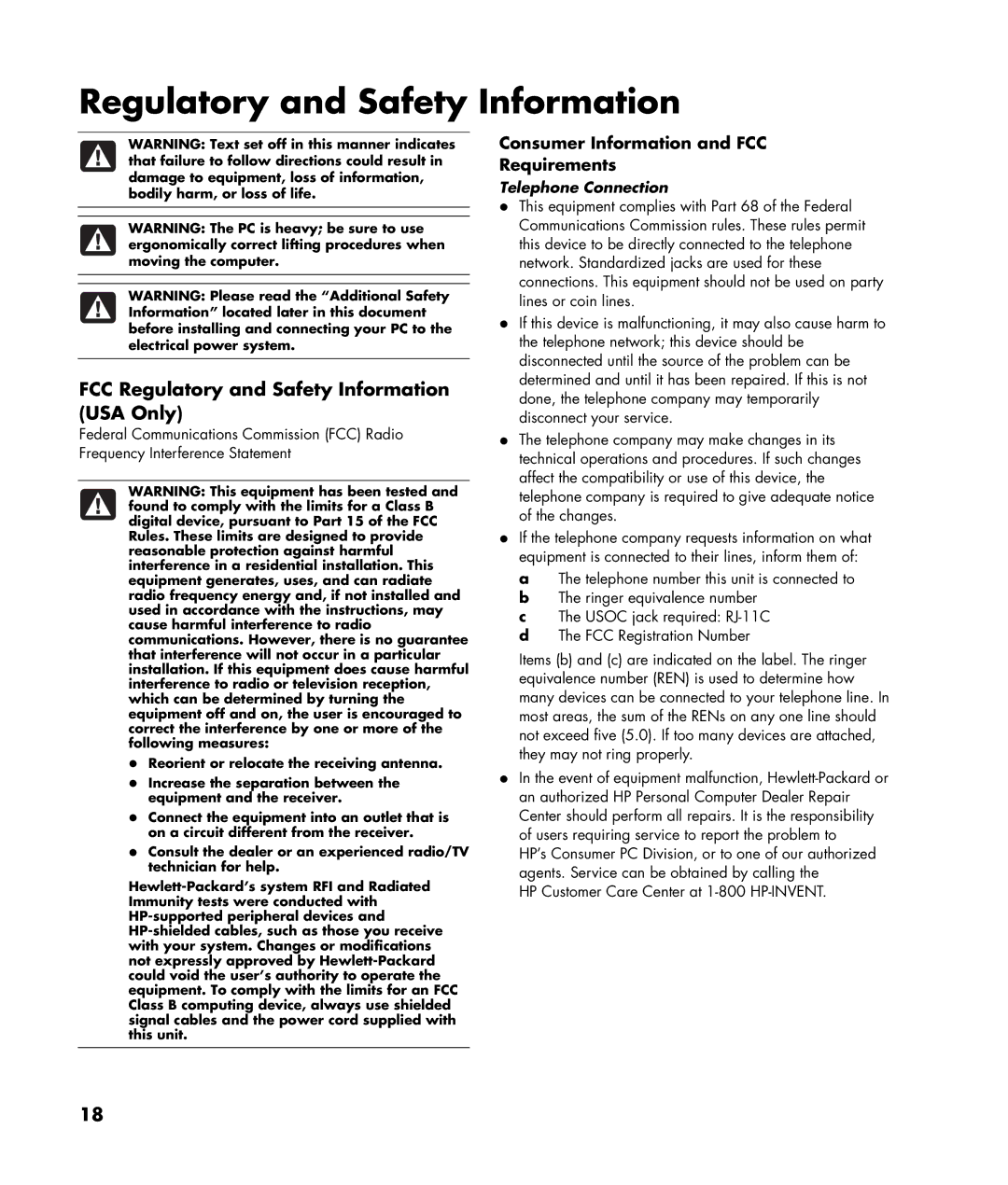 HP m1050y (D7223M), m1080n FCC Regulatory and Safety Information USA Only, Consumer Information and FCC Requirements 