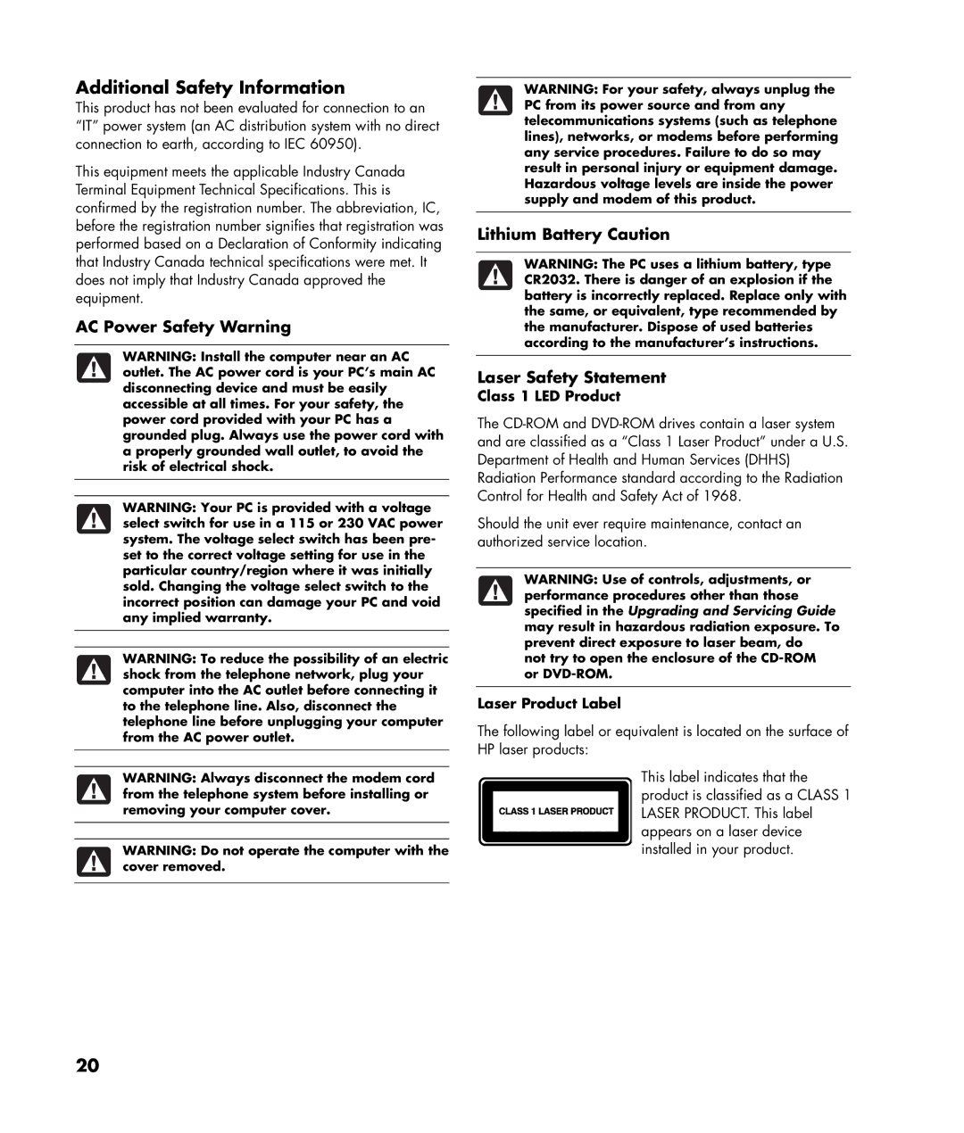 HP m1000y (D7223L), m1050y (D7223M), m1080n, m1072n Additional Safety Information, Class 1 LED Product, Laser Product Label 