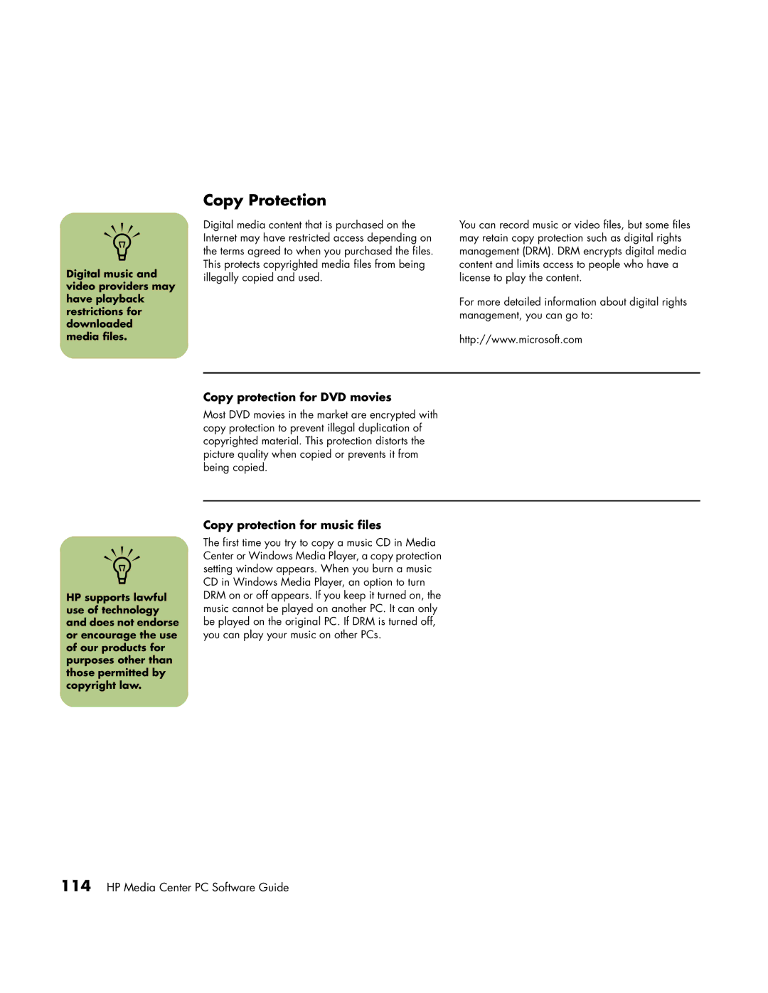 HP m1095c, m1050y (PJ697AV), m1080n, m1072n Copy Protection, Copy protection for DVD movies, Copy protection for music files 