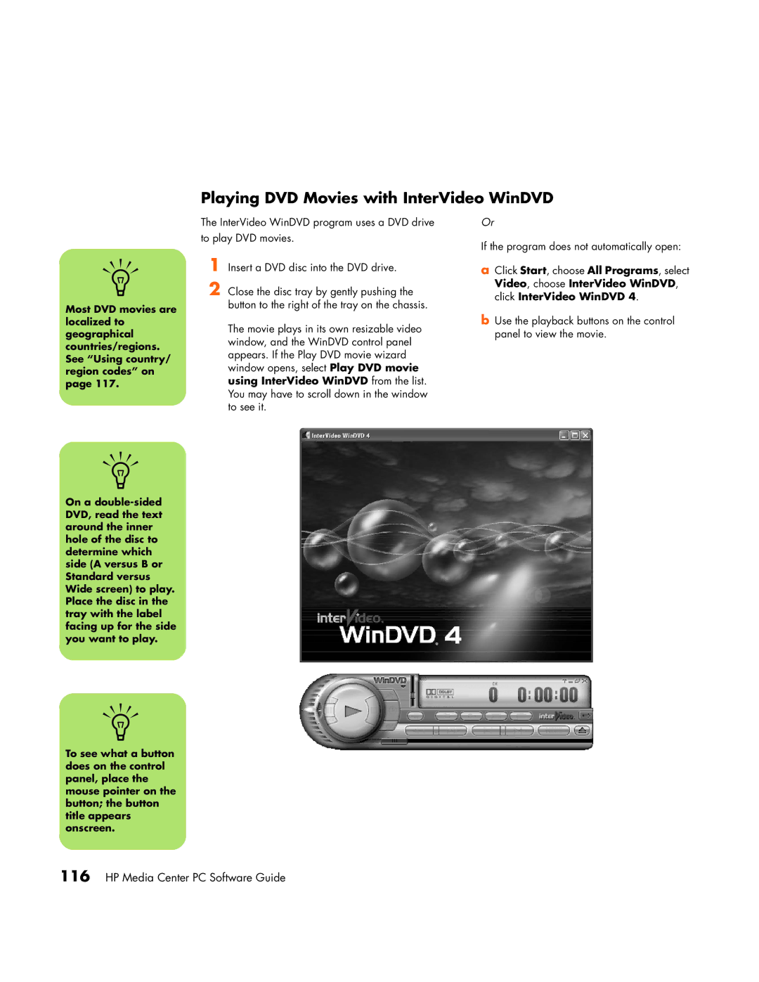 HP m1050y (PJ697AV), m1000y (D7223L), m1050y (PU127AV), m1080n, m1072n, m1070n manual Playing DVD Movies with InterVideo WinDVD 