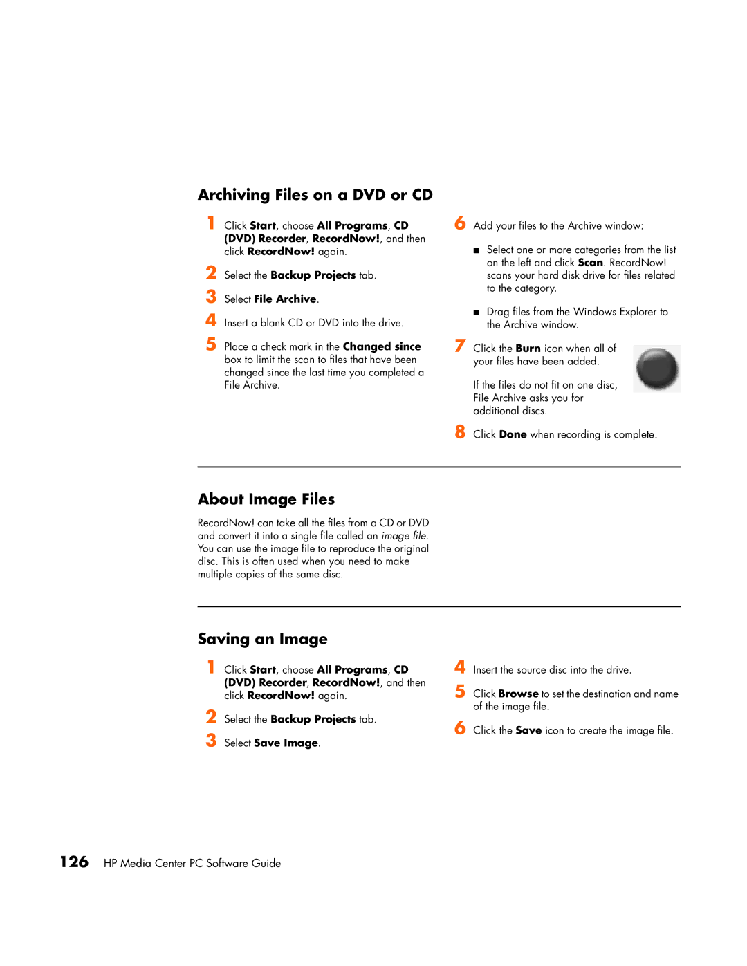 HP m1050y (PU127AV), m1050y (PJ697AV), m1000y (D7223L) Archiving Files on a DVD or CD, About Image Files, Saving an Image 